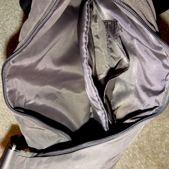 Nylon Gray/Taupe Unisex Crescent Shape Hobo Crossbody Messenger Tote Bag - Picture 9 of 16